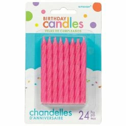 Amscan Party Supplies Birthday Candles Large Spiral Candle Pink Glitter 8.5cm 24 Pack
